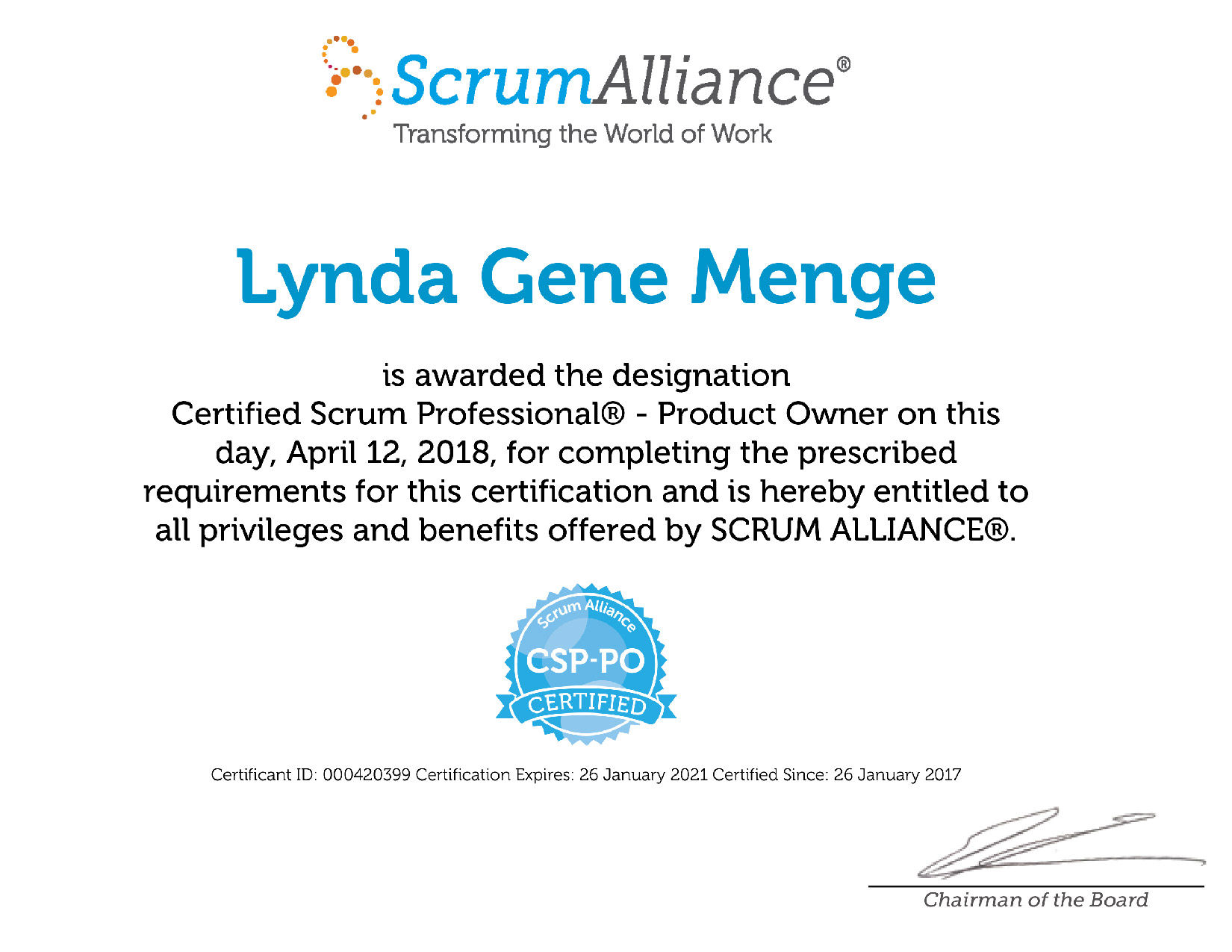Certified Scrum Professional Product Owner - Lynda Menge