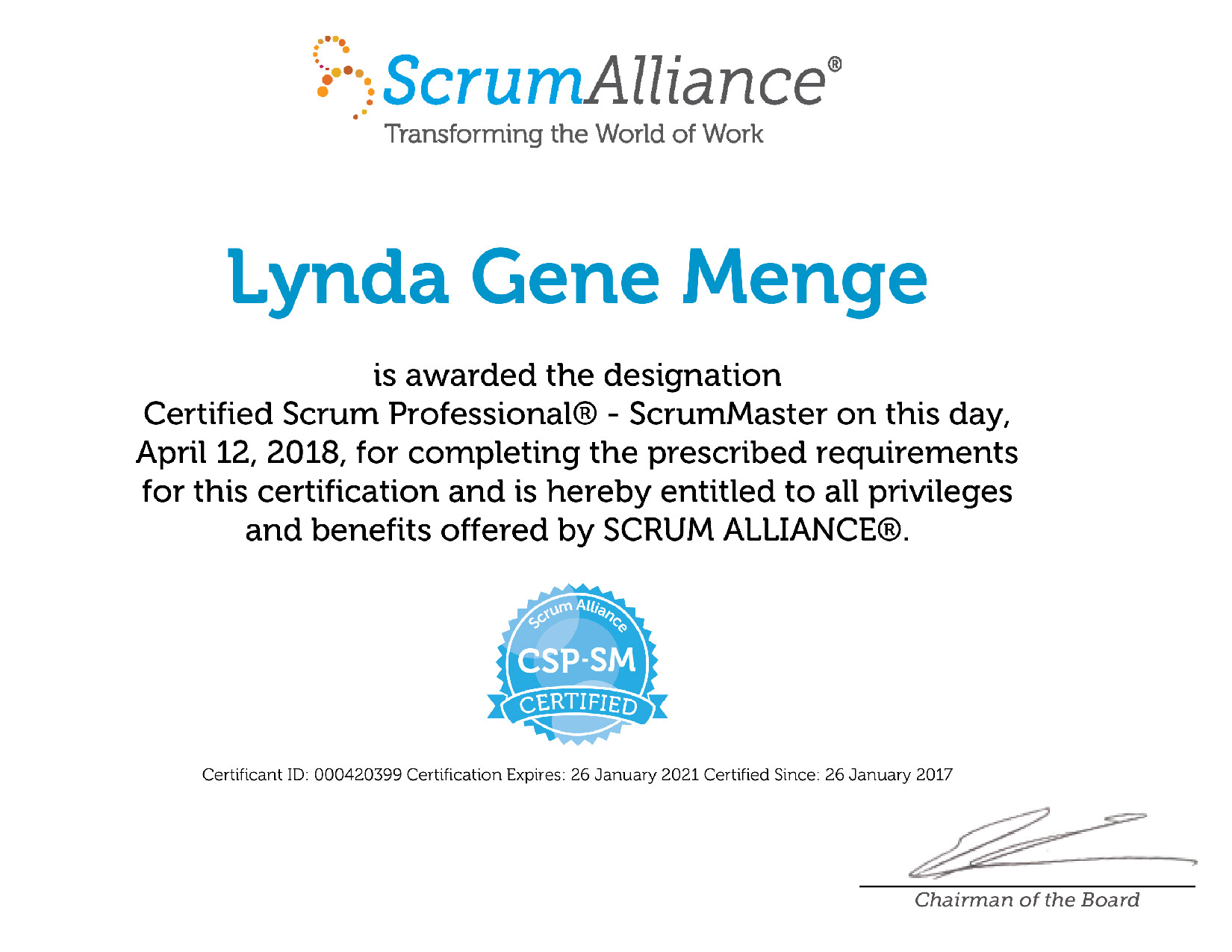 Certified Scrum Professional Scrum Master - Lynda Menge